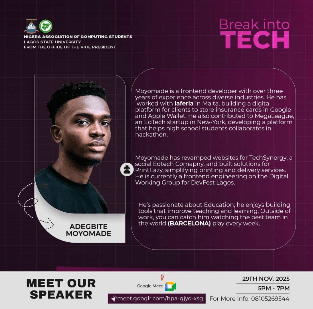 Break into Tech — speaker feature, Adegbite Moyomade